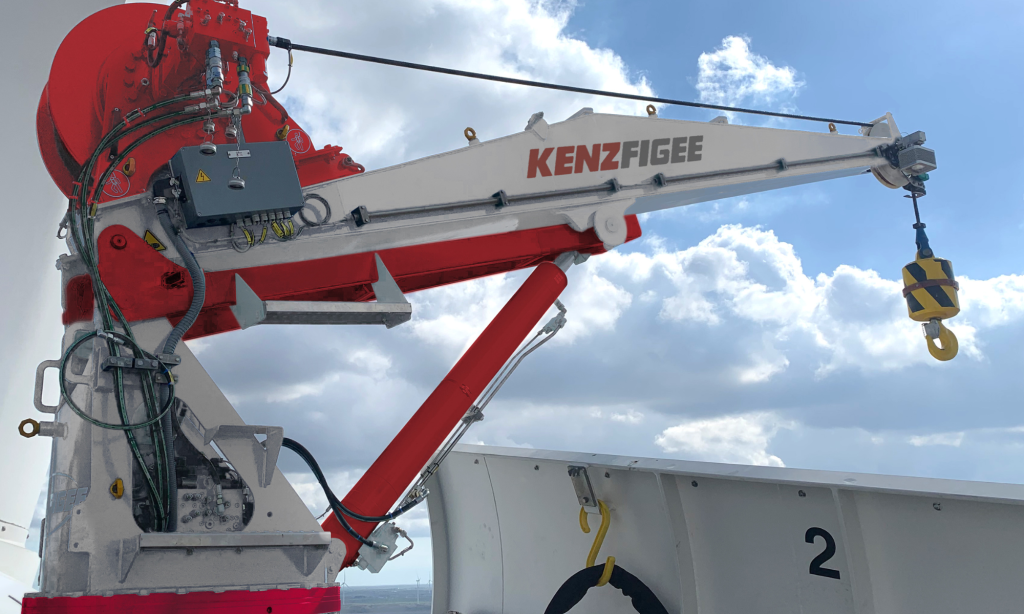 Up-tower crane bolted to nacelle